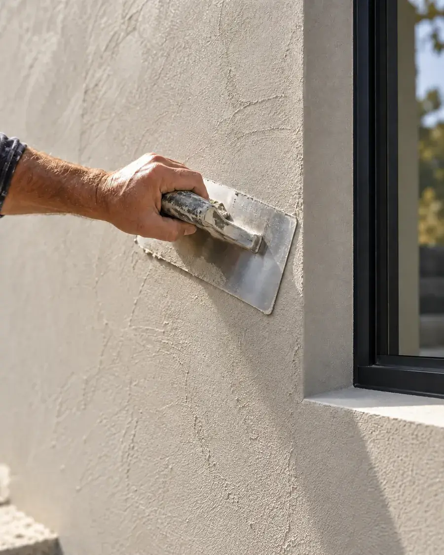 Architectural visualisation of hand-applied textured render on an exterior wall