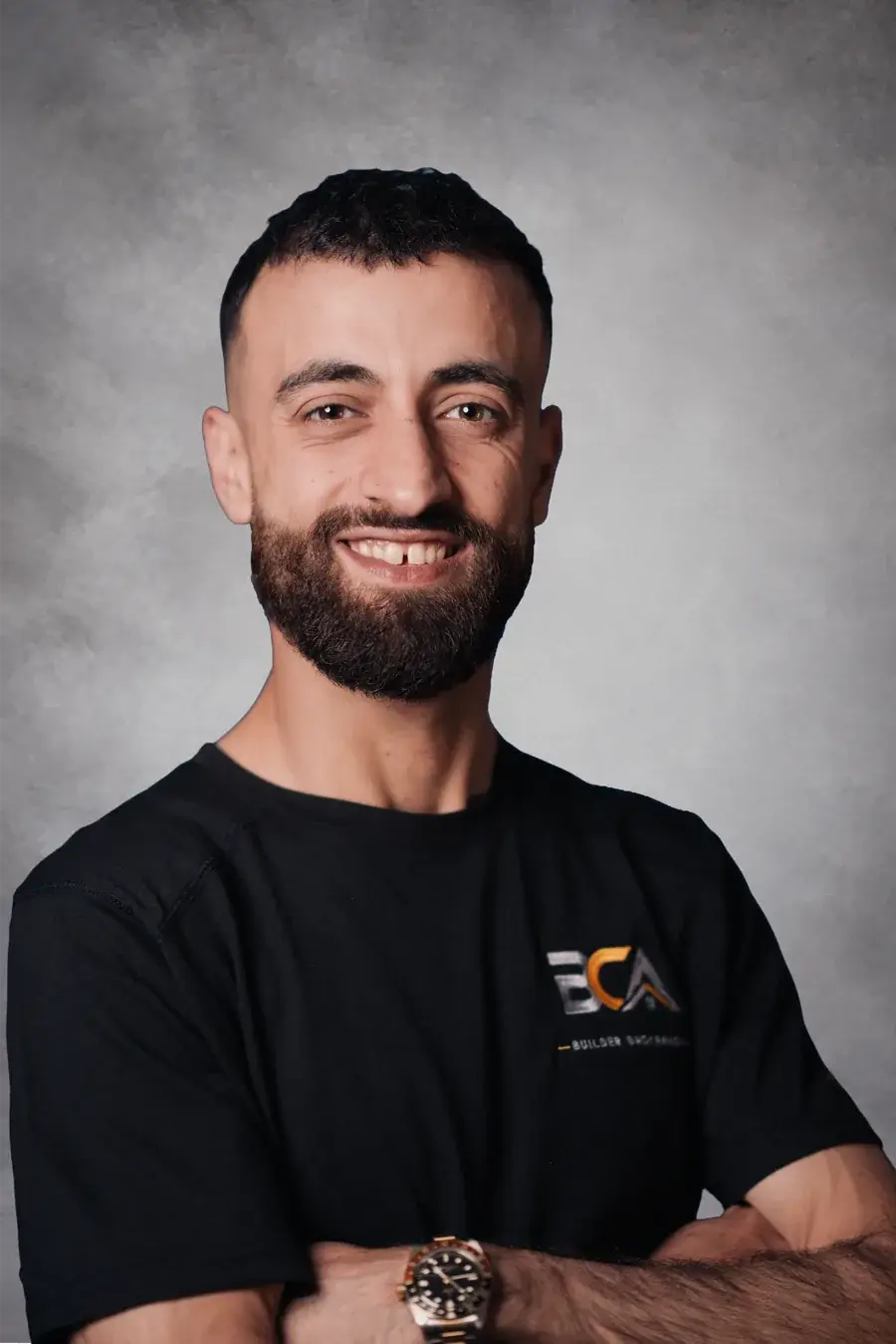 BCA team member with a beard in a black BCA shirt